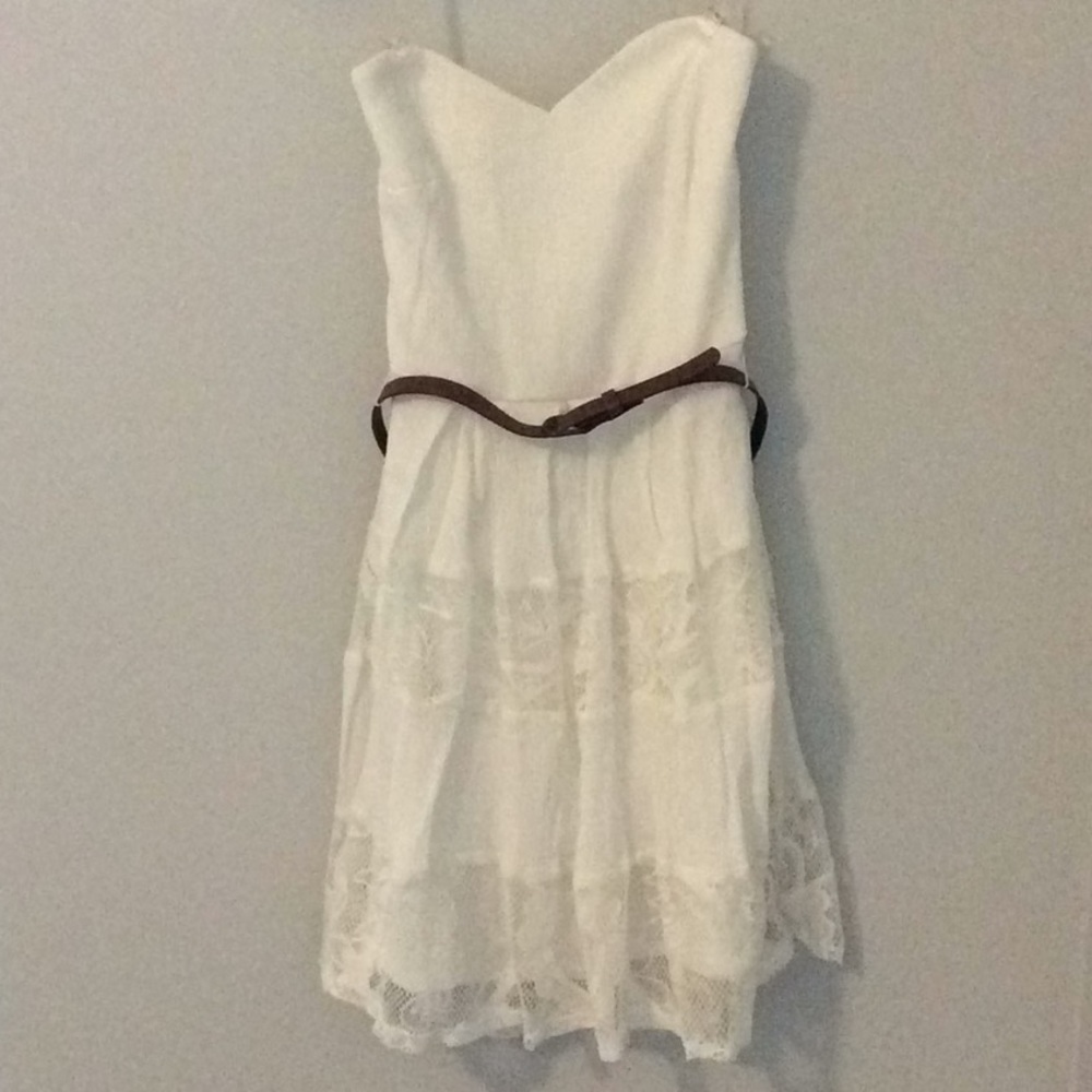 White, strapless, lace dress